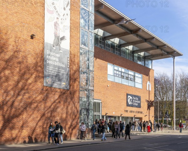 Students outside The Arts Centre, The City of Liverpool College, Myrtle Street, Liverpool, England,