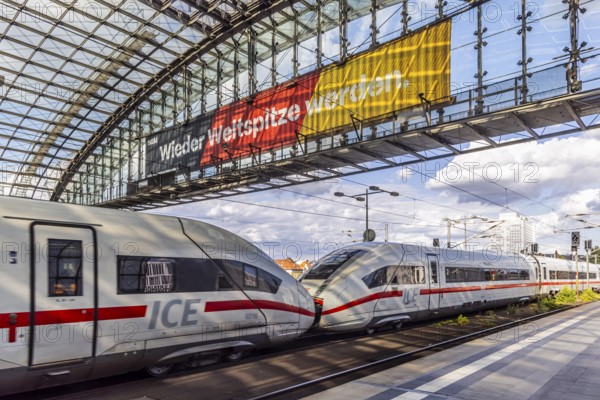 Becoming world class again. ICE, Berlin, central station with platform hall with glass roof