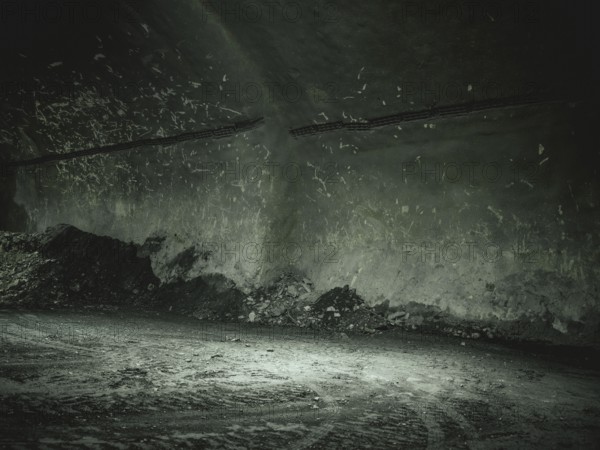Debris after a blast, tunnel section in construction lot H53, Brenner Base Tunnel, Wolf, Tyrol,