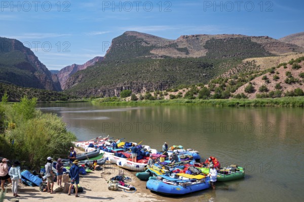 Dinosaur, Colorado, River rafters prepare to begin their trip through the Gates of Lodore on the