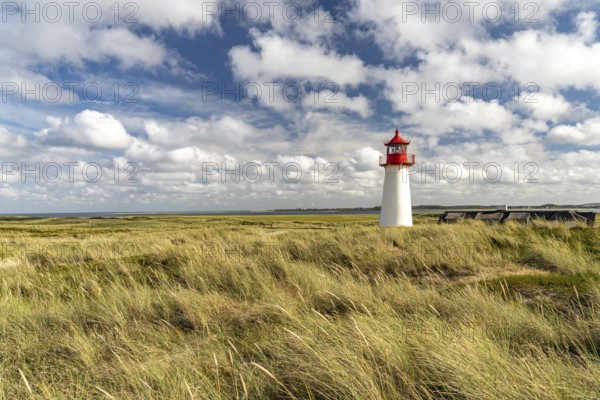 The List West lighthouse on the coast of the Ellenbogen peninsula, List, island of Sylt, district