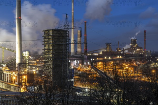 The Thyssenkrupp Steel steelworks in Duisburg-Marxloh, on the Rhine, quenching tower of the coking