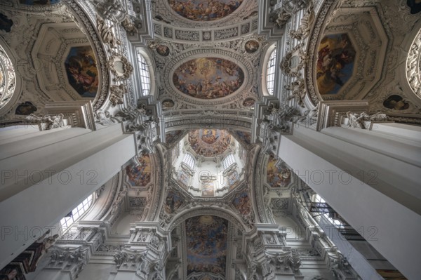 Baroque stucco and ceiling fresco created in the 17th century, Passau Cathedral, Passau, Lower