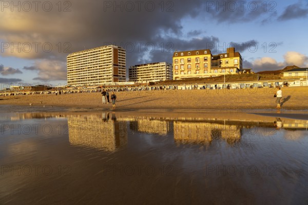 Flat tower block and Hotel Miramar on Weststrand near Westerland, island of Sylt, North Friesland