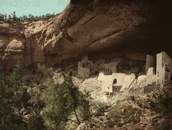 Cliff Palace, Mesa Verde, Colorado, United States of America, USA, digitally restored reproduction