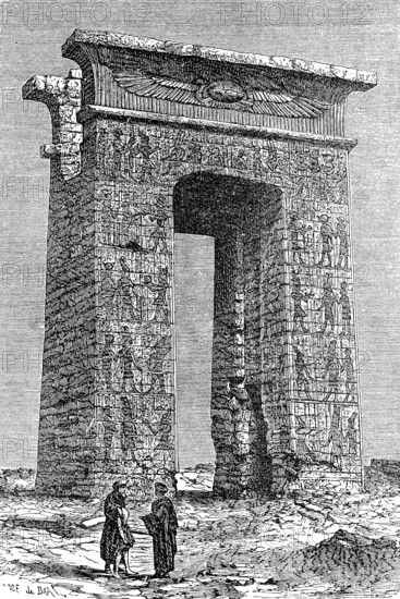 Remains of a temple in Karnak, Egypt, in 1860, Historical, digital reproduction of an original from
