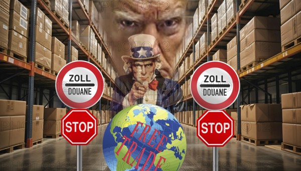 Symbolic image, EU, Germany and global economy under pressure from USA-Donald Trump, tariff