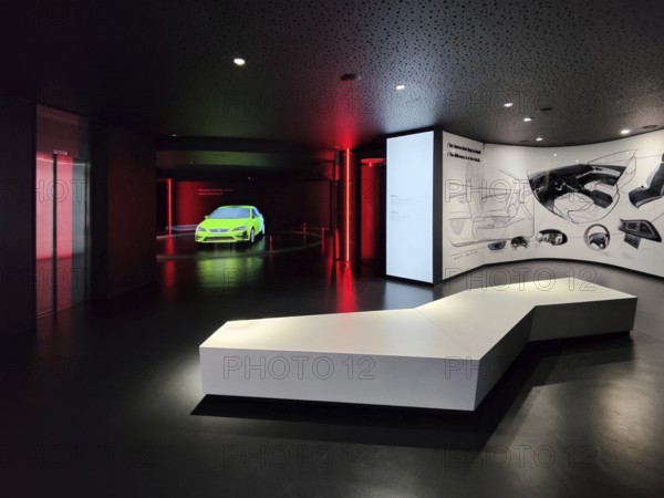 Interior view of the Seat Pavilion, Autostadt, Volkswagen AG, Wolfsburg, Lower Saxony, Germany,