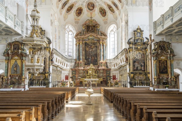 Interior of St Peter's Basilica in Dillingen an der Donau, Bavaria, Germany, Europe