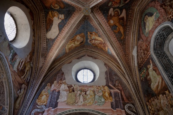 Interior view, God the Father in Glory, late Gothic frescoes by Master Wenzlaus in the Chapel of