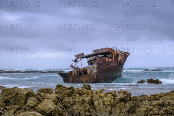 Bad weather at Cap Agulhas, shipwreck, southernmost point of Africa, meeting of the Indian and