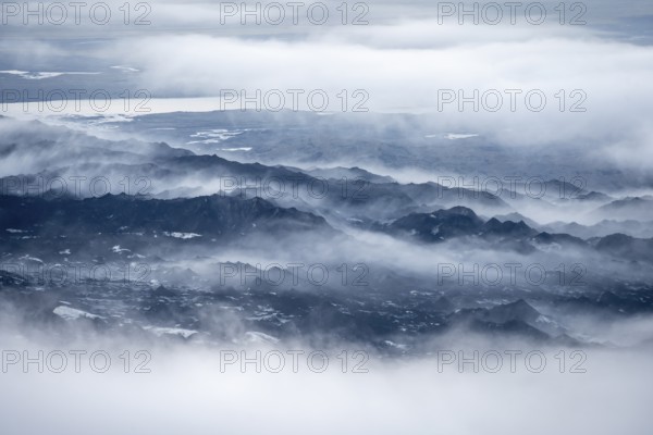 Fog, clouds rising from the glacier in the evening, atmospheric, glacier Myrdalsjökull, Pakgil,
