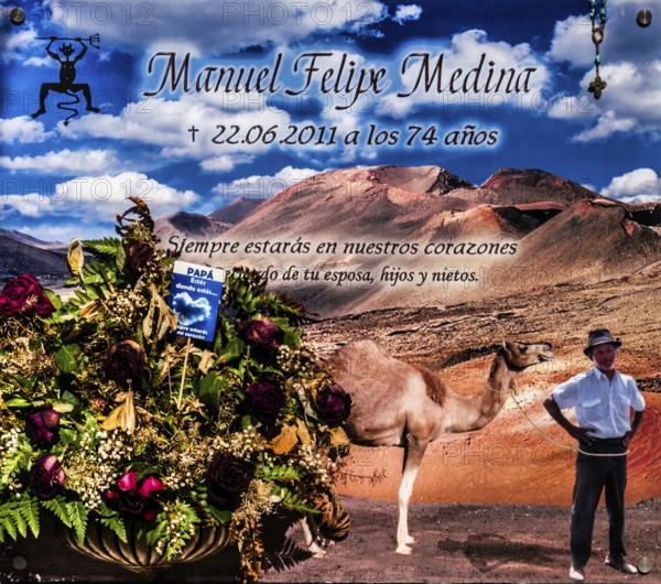 Cemetery near the picturesque village of Yaiza at the foot of the volcanic mountains, Lanzarote,