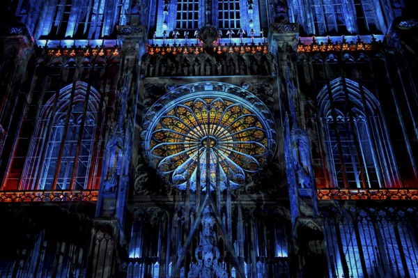 Illumination of the Cathédrale Notre Dame de Strasbourg, Strasbourg Cathedral, detail, Unesco World
