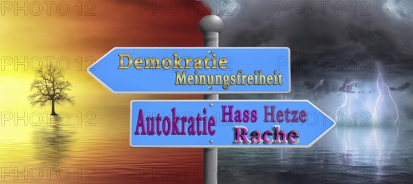 Symbolic image, democracy versus autocracy, US democracy in danger, EU and Germany under political