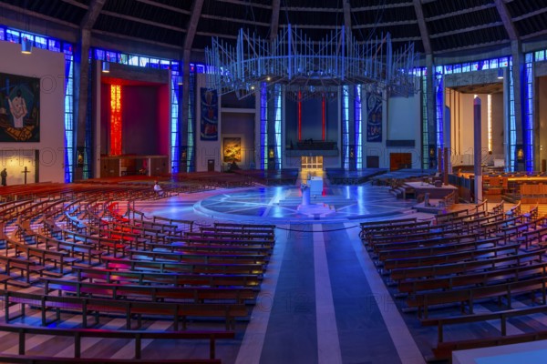 Modern interior of Roman Catholic cathedral church, Metropolitan Cathedral of Christ the King, city