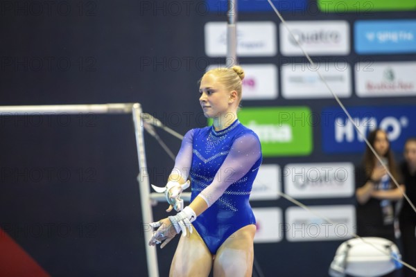 Olympic qualification in apparatus gymnastics in Rüsselsheim Picture: Lea Quaas after her routine