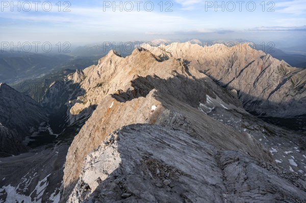 Impressive rocky mountain landscape in the evening light, steep mountain ridge, Jubiläumsgrat with