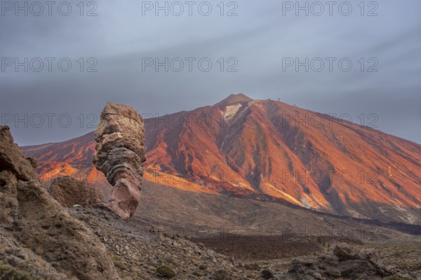 Panorama at sunrise on the Roque Chinchado, also known as the Stone Tree or Finger of God, landmark