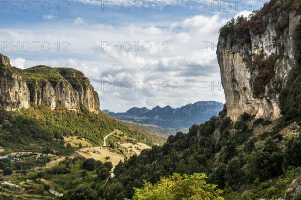 Picturesque village and steep mountains, Ulassai, Province of Ogliastra, Sardinia, Italy, Europe