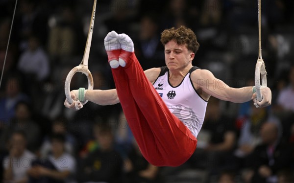 Alexander Kurz GER rings action gymnastics, EnBW DTB-Pokal, Porsche-Arena, Stuttgart,