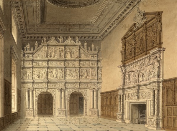 Interior view of the hall at Burton Agnes, Yorkshire, the Seat of Sir Francis Boynton Bart,