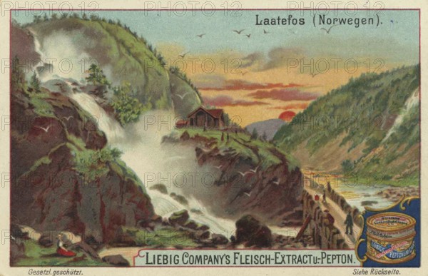 Picture series Waterfalls of the World, The Laatefos, Latefossen, in Norway, Liebig picture,