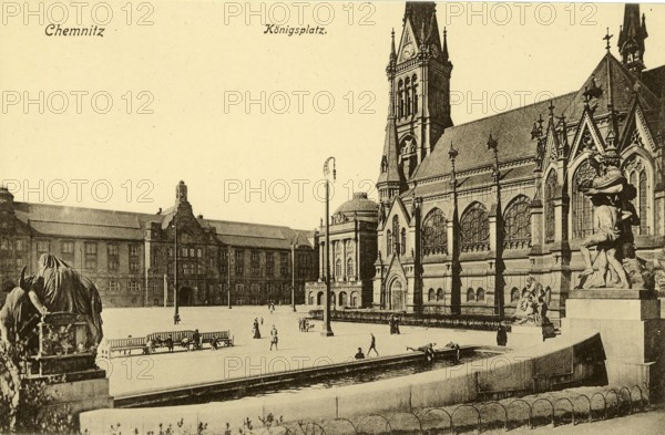 Königsplatz in Chemnitz around 1910, Saxony, Germany, digitally enhanced reproduction from a