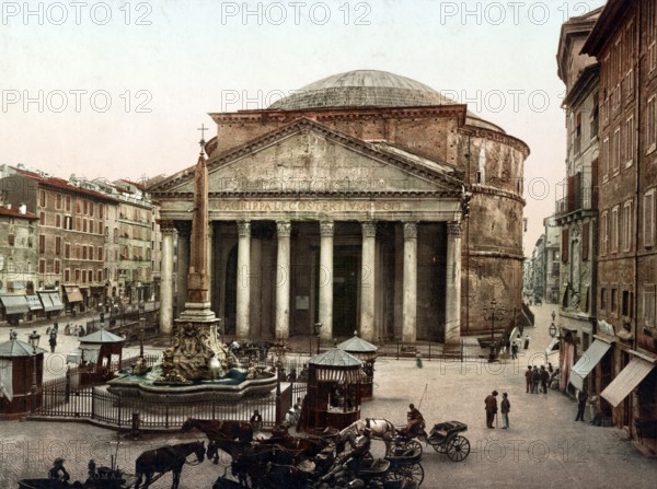 Pantheon Fountain on the Piazza della Rotonda, Rome, Italy, 1890, Historical, digitally restored
