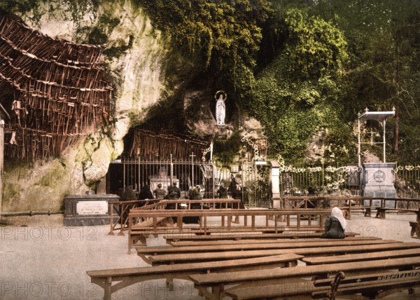The Grotto of Massabielle, the destination of the Lourdes pilgrims, Apparition Grotto, Grotto of