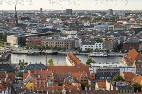 View from Vor Frelsers Kirke to Christianshavn district and city centre of Copenhagen, Copenhagen,