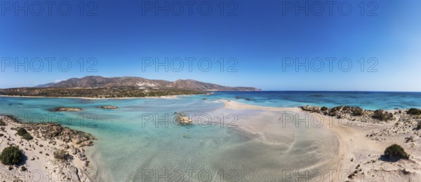 Drone shot, Elafonissi beach, south-west Crete, Crete, Greece, Europe