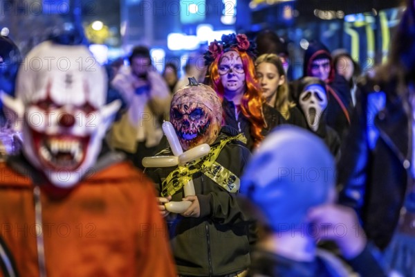 The Zombiewalk in Essen, on Halloween several hundred people, some dressed as scary zombies,