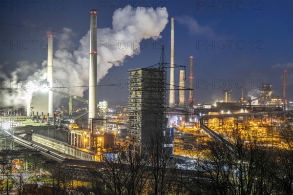 The Thyssenkrupp Steel steelworks in Duisburg-Marxloh, on the Rhine, quenching tower of the coking