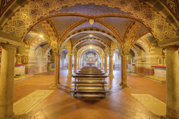 View of the main altar with the ark of St Marcellinus in the crypt, Cathedral of Santa Maria