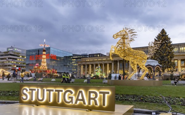 Stuttgart Christmas market in the evening. Traditional event with more than 3.5 million visitors