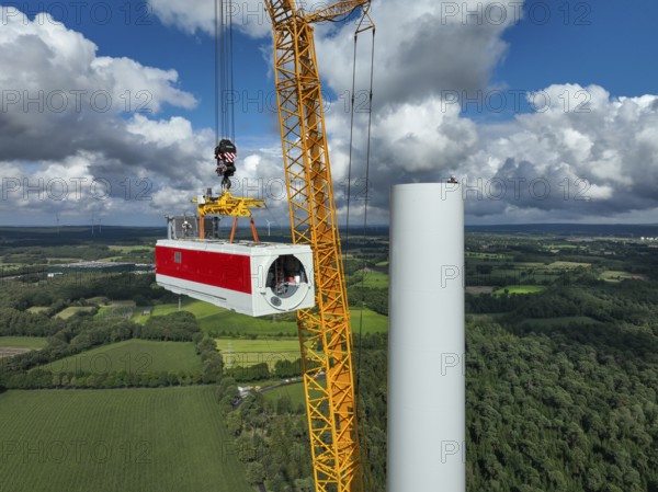 Dorsten, North Rhine-Westphalia, Germany, construction of a wind turbine, the first wind turbine of