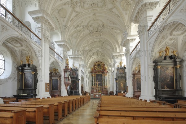 Interior view of the baroque castle church, paintings, decorations, ornaments, fresco,