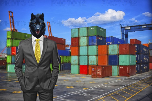 Symbolic image, wolf in a suit, industry, economy critical, exploitation, stress, trade union,