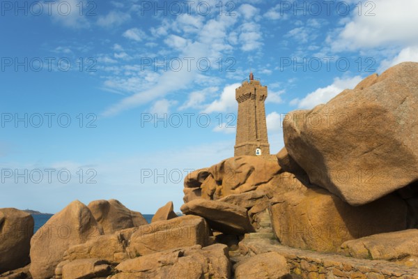 Lighthouse integrated into a landscape of gigantic rocks, Phare de Men Ruz, Ploumanac'h,