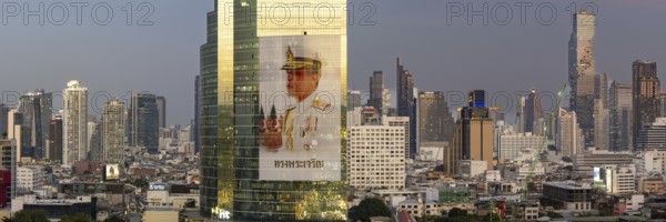 Panorama from the viewing platform of the Iconsiam on CAT Tower with huge billboard of the Thai