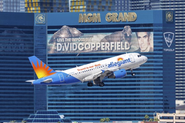 An Airbus A319 aircraft of Allegiant Air with the registration number N310NV at Las Vegas Airport,