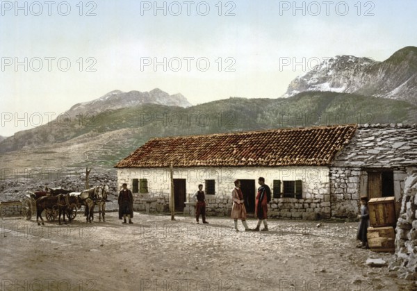 The station di Krstac on the road to Cetinje, in Njedusi, Montenegro, View from 1885, Historical,