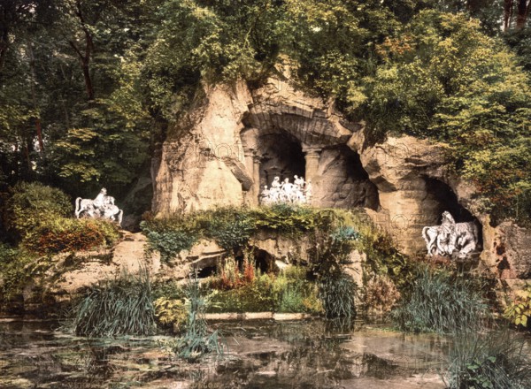 The Baths of Apollo, Versailles, France, ca 1890, Historical, digitally restored reproduction from