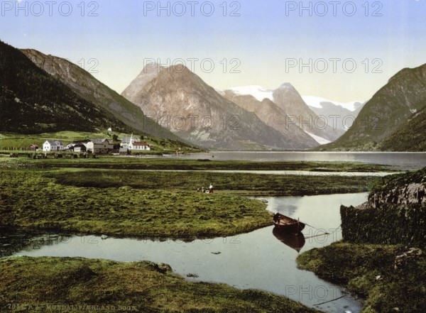 Mundal, Fjaerland, Sognefjord, Norway, c. 1895, Historic, digitally restored reproduction from a