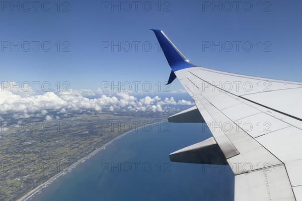View from aircraft window Bird's-eye view Aircraft Passenger plane Jet jet Holiday plane