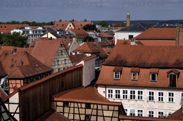 View over the historic old town, church tower of St Otto's Church, Bamberg, Upper Franconia,