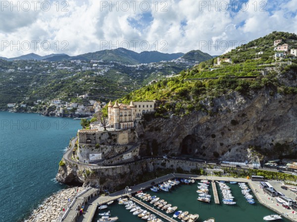 Maiori from a drone, Amalfi Coast, Salerno, Campania, Italy, Europe