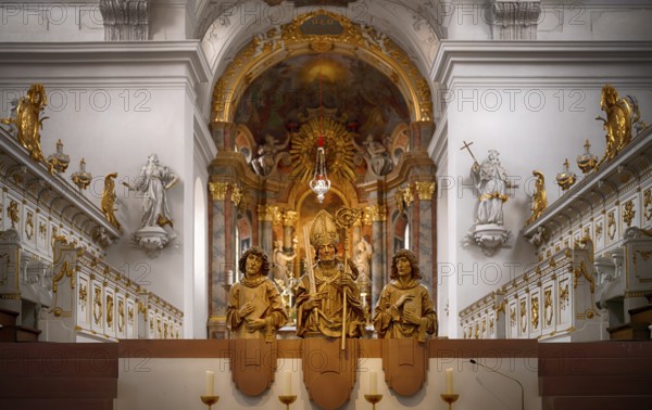Interior view of the main altar with painting St John on Patmos by Johann Baptist Zimmermann,