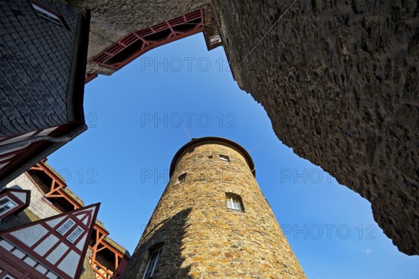 Stahleck Castle, view to the top of the castle tower, Bacharach, UNESCO World Heritage Upper Middle